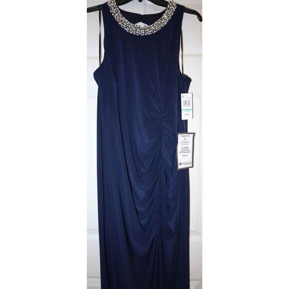 MSK 93900363L Sz 16 Navy Style Setter Embellished Front-Slit Evening Gown - Picture 5 of 12